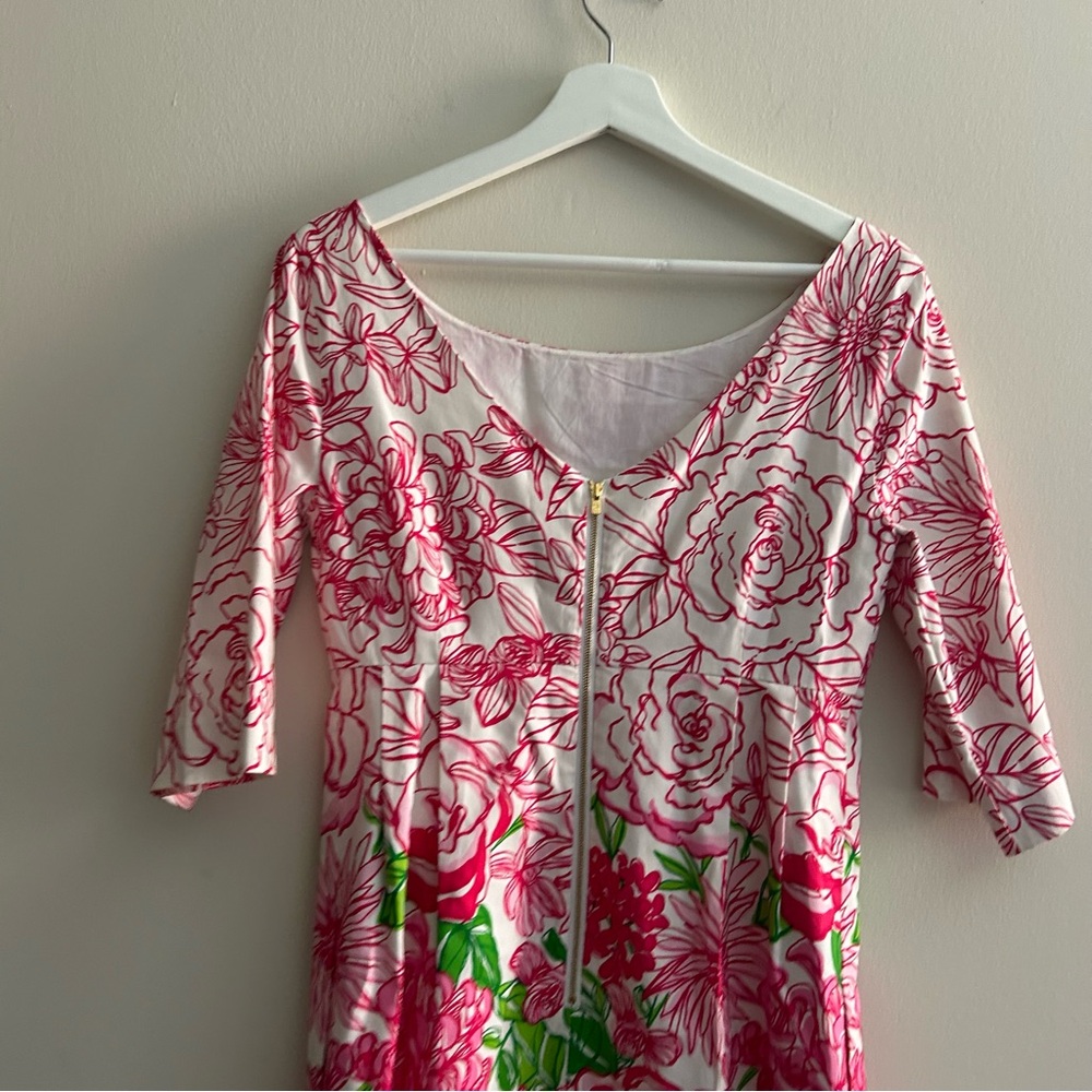 Lilly Pulitzer Livie Dress Pink Green White 3/4 Sleeve Silk Blend Size 8 Preppy - Picture 8 of 13